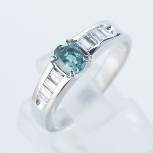 サイドダイヤモンド アレキサンドライトxダイヤモンド プラチナリング Al: 0.48 ct D: 0.33ct Pt900