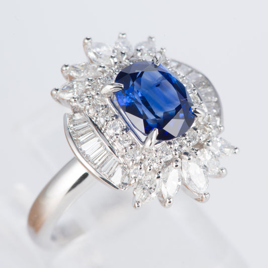 サファイアxダイヤモンド プラチナリング S: 1.95 ct D: 1.08ct Pt900