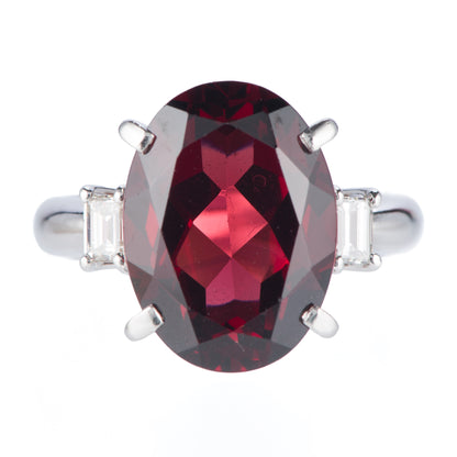 スリーストーン ガーネット x ダイヤモンド プラチナリング G: 9.08 ct D: 0.28ct Pt900