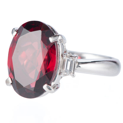 スリーストーン ガーネット x ダイヤモンド プラチナリング G: 9.08 ct D: 0.28ct Pt900