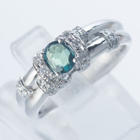 アレキサンドライトxダイヤモンド プラチナリング Al: 0.38 ct D: 0.18ct Pt900