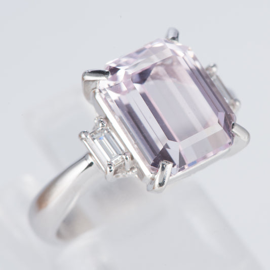 クンツァイトxダイヤモンド プラチナリング Ku: 6.72 ct D: 0.28ct Pt900