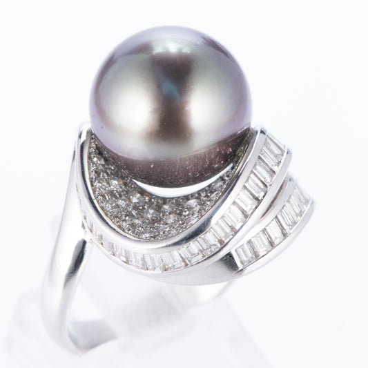 タヒチパールxダイヤモンド プラチナリング P: 13mm D: 1.65ct Pt900