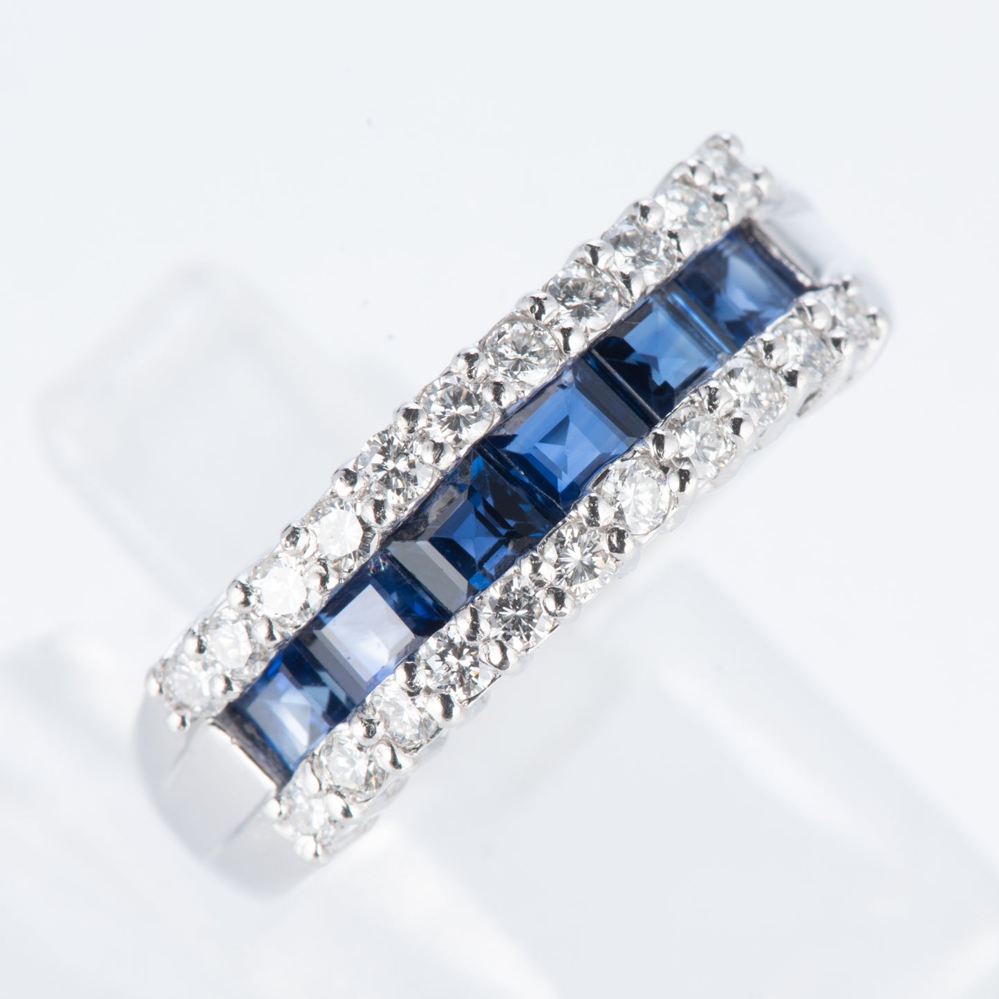 ライン サファイアxダイヤモンド プラチナリング S: 1.21 ct D: 0.4ct Pt900