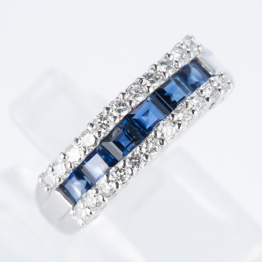 ライン サファイアxダイヤモンド プラチナリング S: 1.21 ct D: 0.4ct Pt900