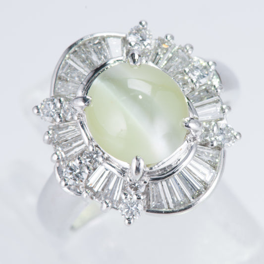 キャッツアイxダイヤモンド プラチナリング C: 3.47 ct D: 1.05ct Pt900