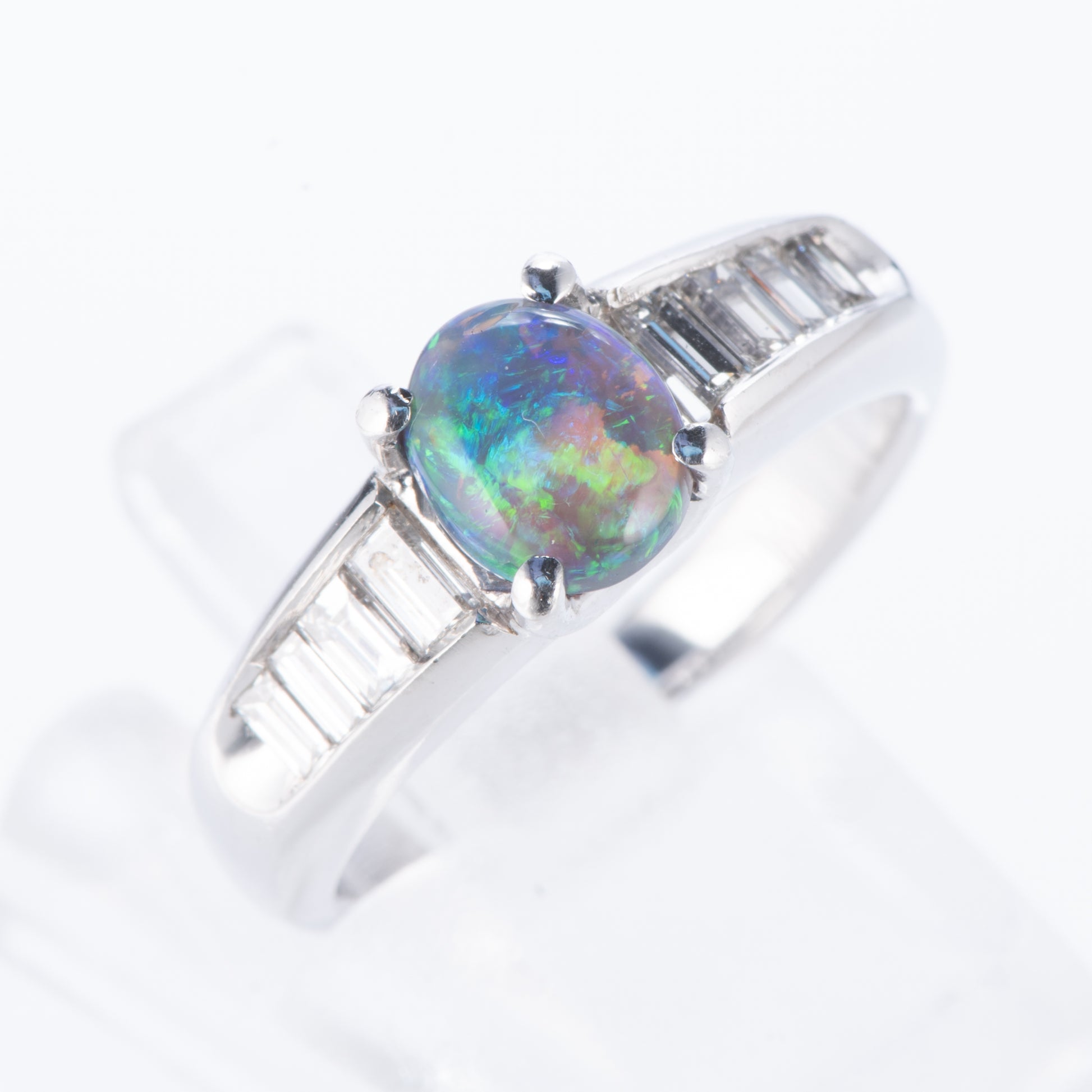 ブラックオパールxダイヤモンド プラチナリング BO: 0.8 ct D: 0.46ct Pt900