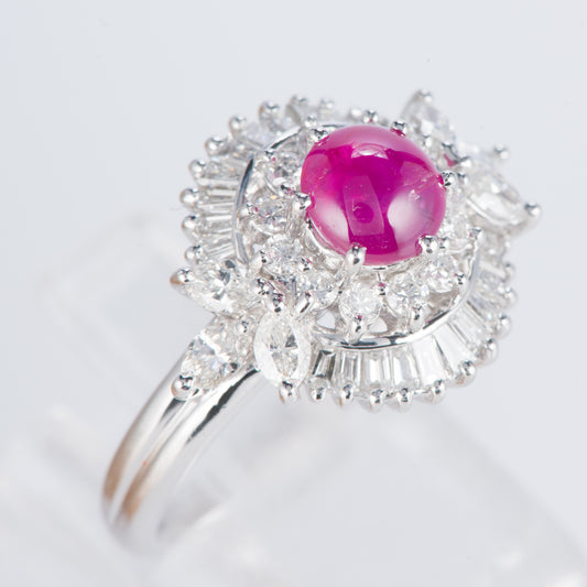 スタールビーxダイヤモンド プラチナリング SR: 1.37 ct D: 1.1ct Pt900