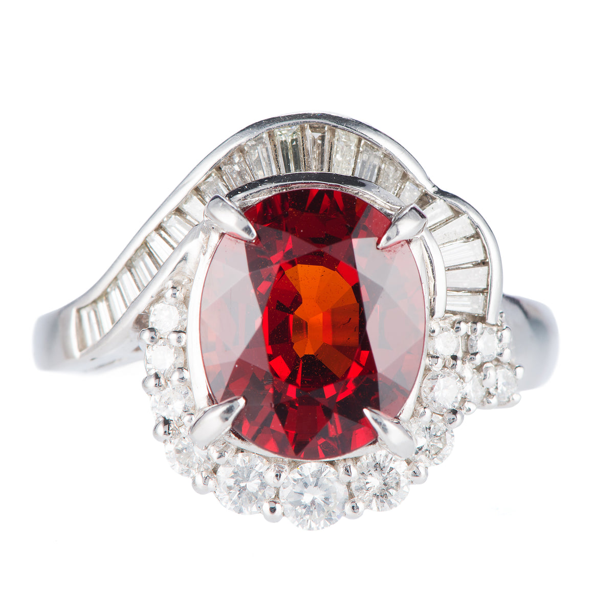 スペサルティンガーネット×ダイヤリング 4.34ct Pt900 正面画像
