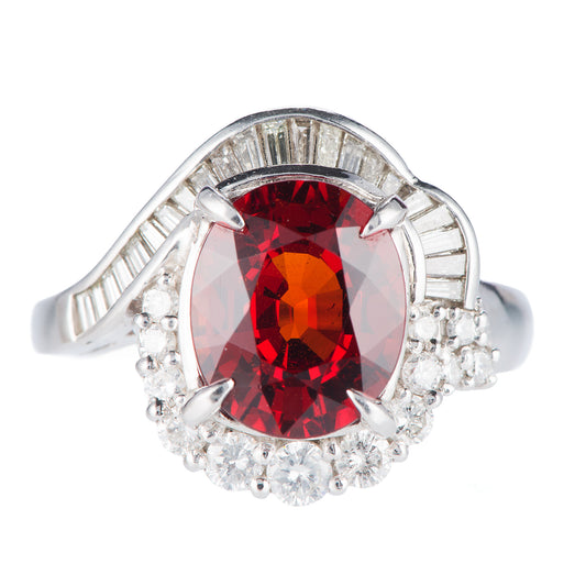 スペサルティンガーネット×ダイヤリング 4.34ct Pt900 正面画像