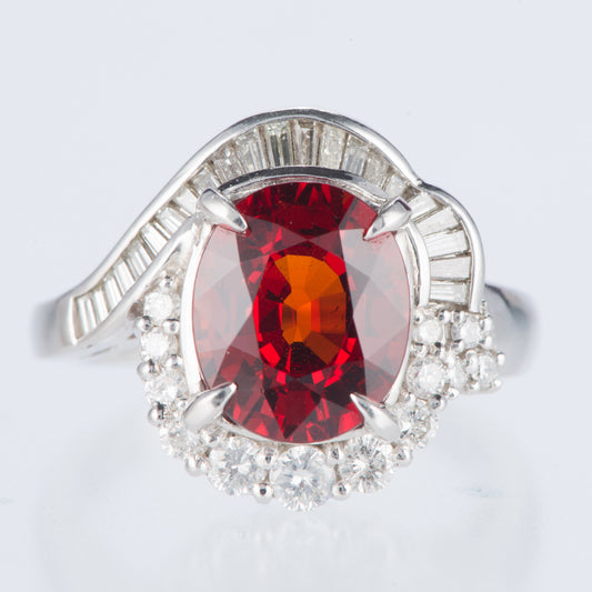 スぺサルティンガーネット x ダイヤモンド プラチナリング SG: 4.34 ct D: 0.71ct Pt900