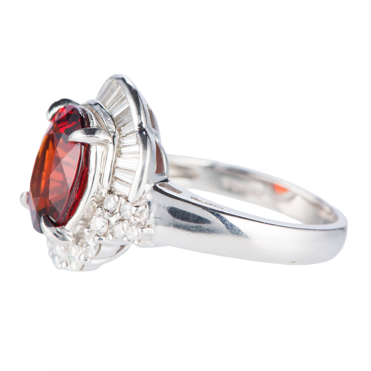 スペサルティンガーネット×ダイヤリング 4.34ct Pt900 サイドからの画像