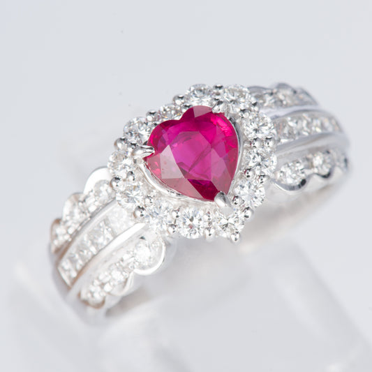 ルビーxダイヤモンド プラチナリング R: 1.05 ct D: 0.74ct Pt900