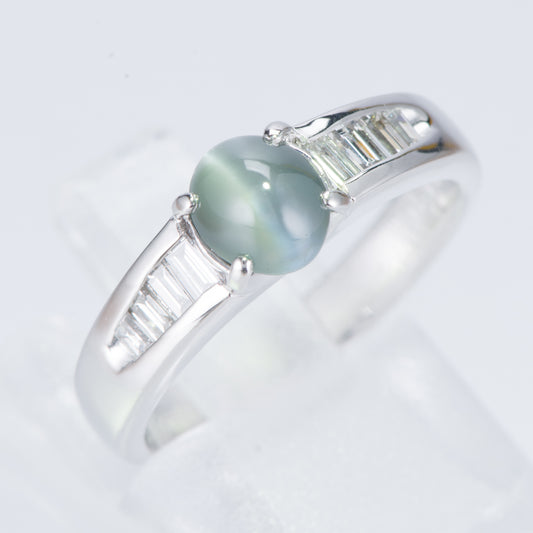 サイドダイヤモンド キャッツアイxダイヤモンド プラチナリング C: 1.21 ct D: 0.28ct Pt900