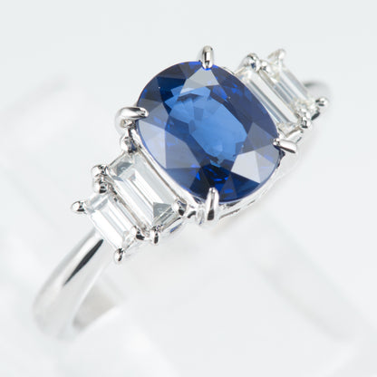 サファイアxダイヤモンド プラチナリング S: 2.05 ct D: 0.36ct Pt900 GIA