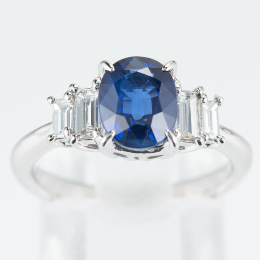 サファイアxダイヤモンド プラチナリング S: 2.05 ct D: 0.36ct Pt900 GIA
