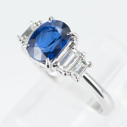 サファイアxダイヤモンド プラチナリング S: 2.05 ct D: 0.36ct Pt900 GIA