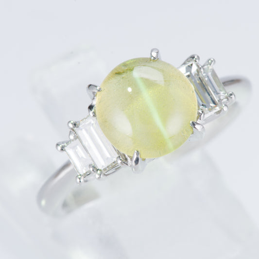 ステップ キャッツアイxダイヤモンド プラチナリング C: 3.02 ct D: 0.45ct Pt900