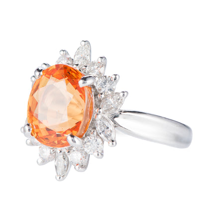 スリーストーン スぺサルティンガーネット x ダイヤモンド プラチナリング SG: 5.11 ct D: 0.86ct Pt900