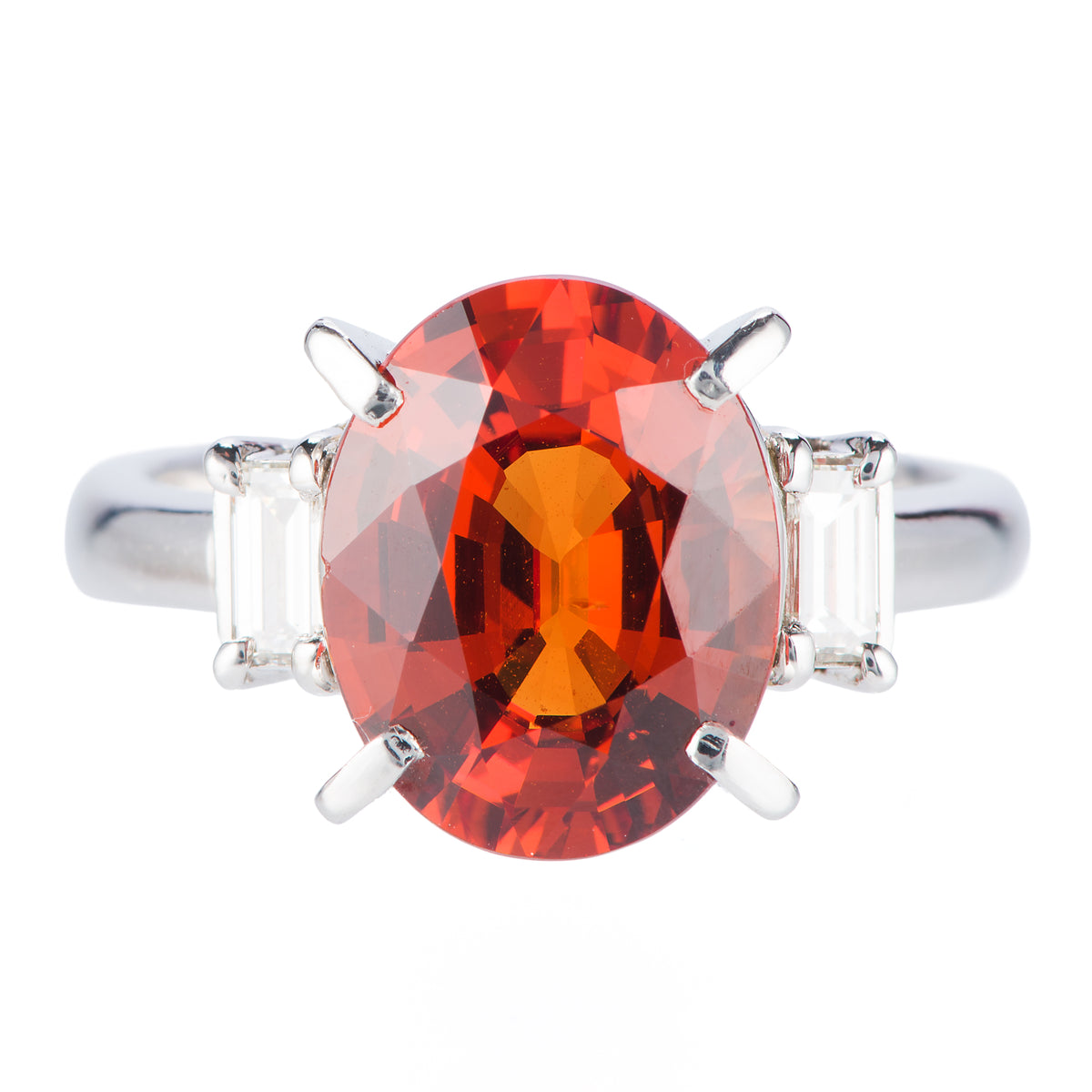スリーストーン スぺサルティンガーネット x ダイヤモンド プラチナリング SG: 5.26 ct D: 0.25ct Pt900