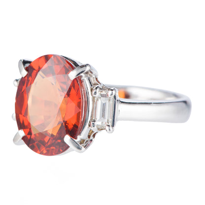 スリーストーン スぺサルティンガーネット x ダイヤモンド プラチナリング SG: 5.26 ct D: 0.25ct Pt900