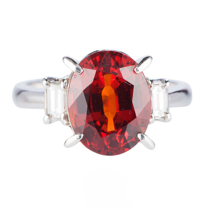 スリーストーン スぺサルティンガーネット x ダイヤモンド プラチナリング SG: 5.46 ct D: 0.31ct Pt900