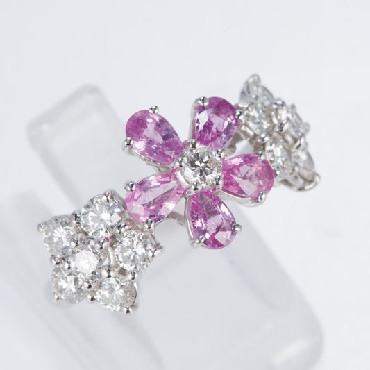 ブルーム ピンクサファイアxダイヤモンド ホワイトゴールドリング PS: 1.208 ct D: 1.333ct K18WG