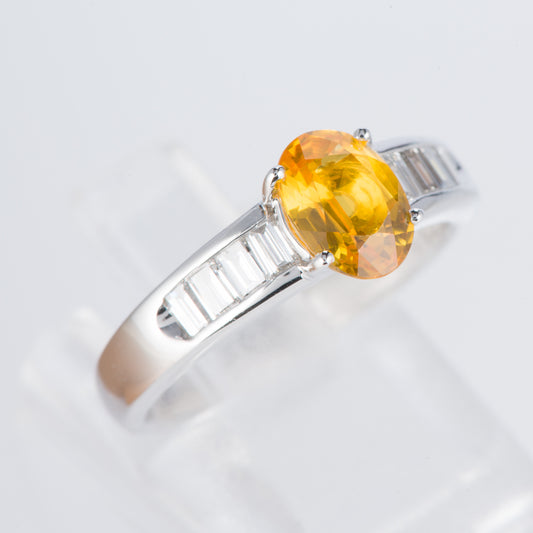 イエローサファイアxダイヤモンド プラチナリング YS: 1.34 ct D: 0.37ct Pt900