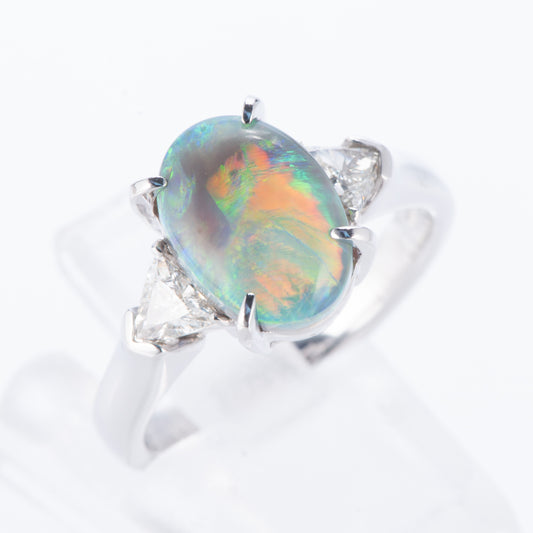 ブラックオパールxダイヤモンド プラチナリング BO: 2.88 ct D: 0.324ct Pt900