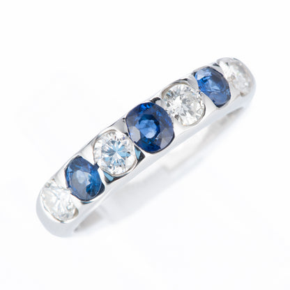 ライン サファイアxダイヤモンド プラチナリング S: 0.63 ct D: 0.73ct Pt900