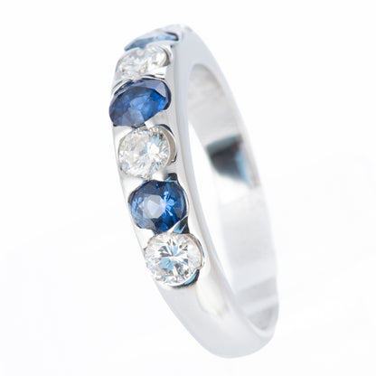 ライン サファイアxダイヤモンド プラチナリング S: 0.63 ct D: 0.73ct Pt900