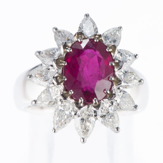 ロータス ルビーxダイヤモンド プラチナリング R: 2.16 ct D: 2.07ct Pt900　GIA