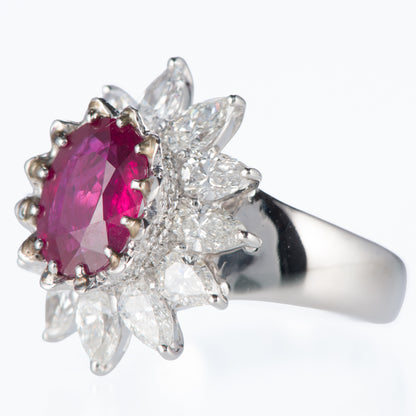 ロータス ルビーxダイヤモンド プラチナリング R: 2.16 ct D: 2.07ct Pt900　GIA