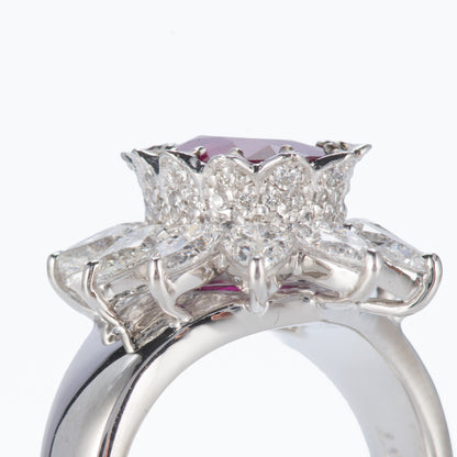 ロータス ルビーxダイヤモンド プラチナリング R: 2.16 ct D: 2.07ct Pt900　GIA