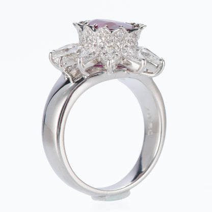 ロータス ルビーxダイヤモンド プラチナリング R: 2.16 ct D: 2.07ct Pt900　GIA