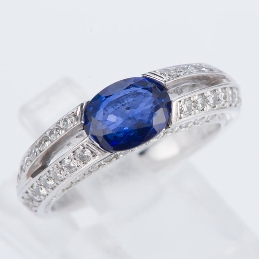 サファイアxダイヤモンド プラチナリング (S: 1.58 ct D: 0.76ct Pt900)