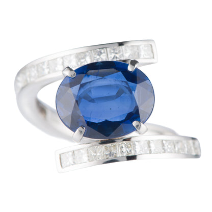 4.39ct ブルーサファイアプラチナリング S:4.39ct D:1.12ct Pt900 GIA