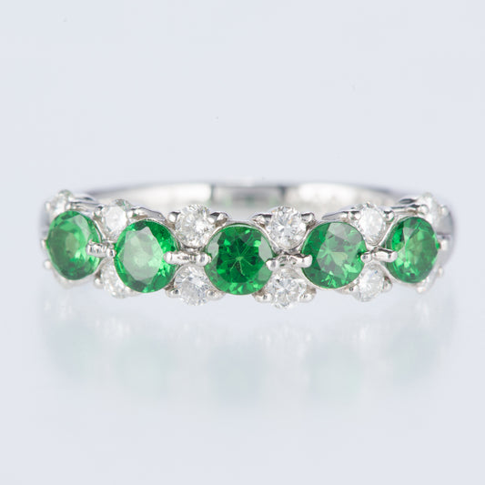 ラインリング グリーンガーネット x ダイヤモンド プラチナリング GG: 0.73 ct D: 0.31ct Pt900
