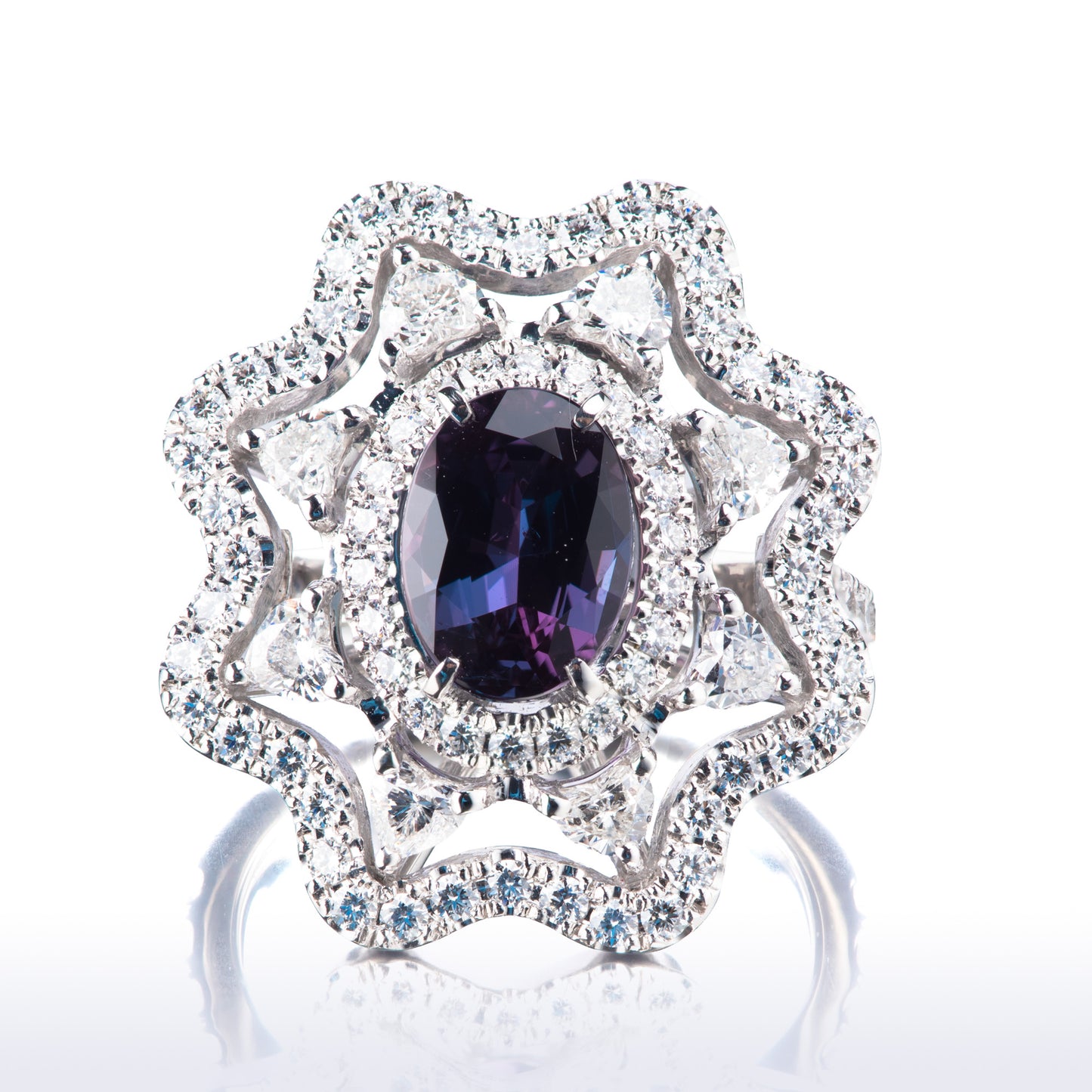 2ct アレキサンドライトxダイヤモンドプラチナ製リング(AL:2.07ct D:1.77ct Pt950) GIA付き