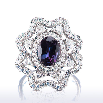 2ct アレキサンドライトxダイヤモンドプラチナ製リング(AL:2.07ct D:1.77ct Pt950) GIA付き