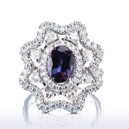 2ct アレキサンドライトxダイヤモンドプラチナ製リング(AL:2.07ct D:1.77ct Pt950) GIA付き