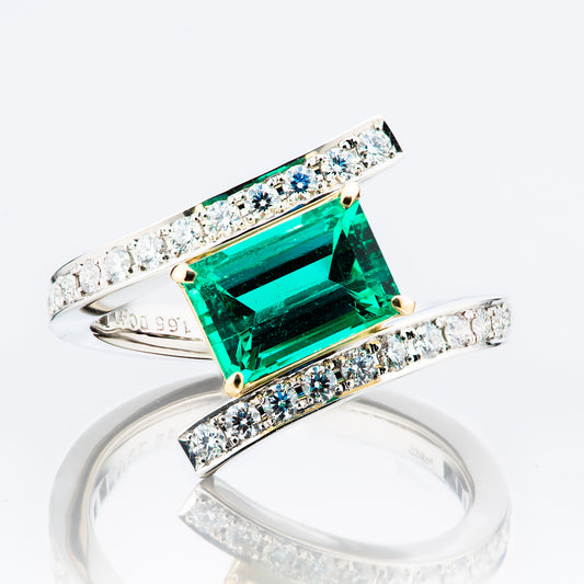 1ctアップ コロンビア産エメラルドプラチナリング(E:1.65ct D:0.41ct Pt950)
