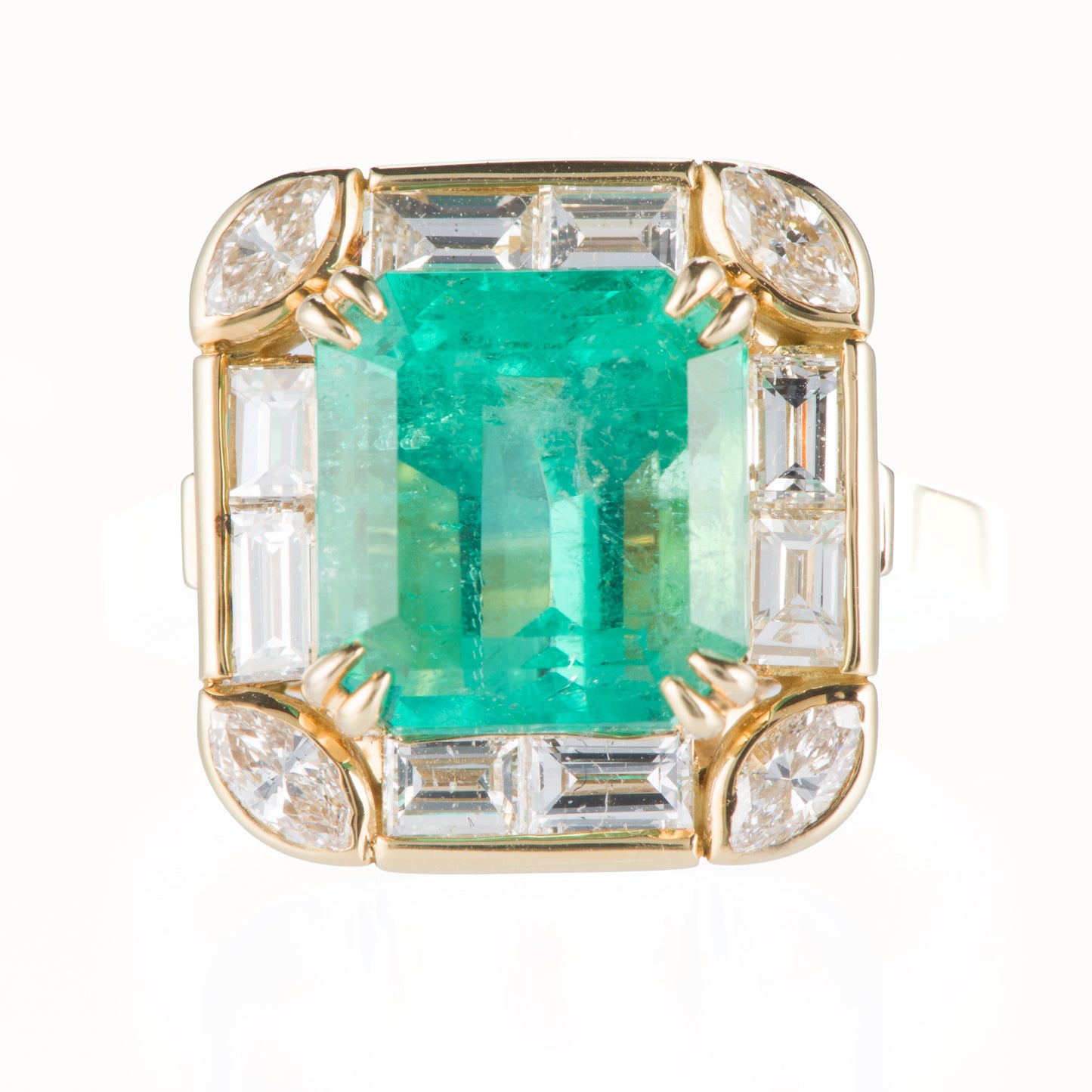 ロック コロンビア産エメラルドイエローゴールドリング E: 4.82ct  D:1.43ct