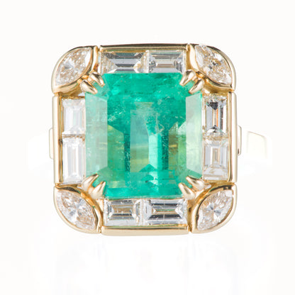 ロック コロンビア産エメラルドイエローゴールドリング E: 4.82ct  D:1.43ct