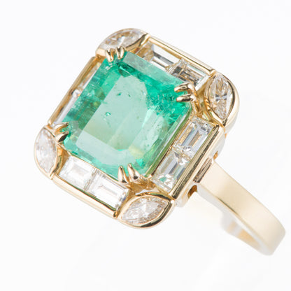 ロック コロンビア産エメラルドイエローゴールドリング E: 4.82ct  D:1.43ct