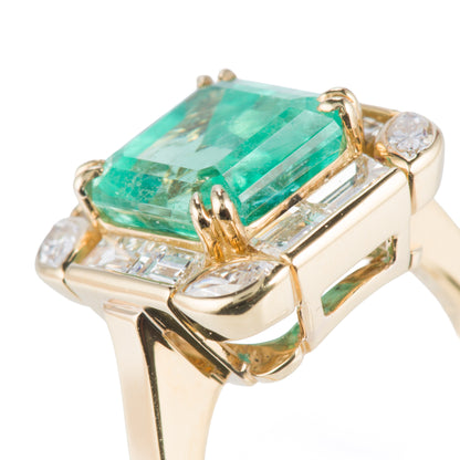 ロック コロンビア産エメラルドイエローゴールドリング E: 4.82ct  D:1.43ct