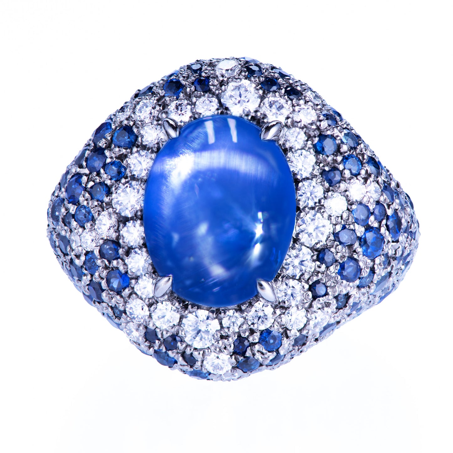 ライトニング プラチナ製スターサファイアダイヤモンドリング (SS: 12.35ct S: 7.13ct D:0.94ct Pt950)トップから