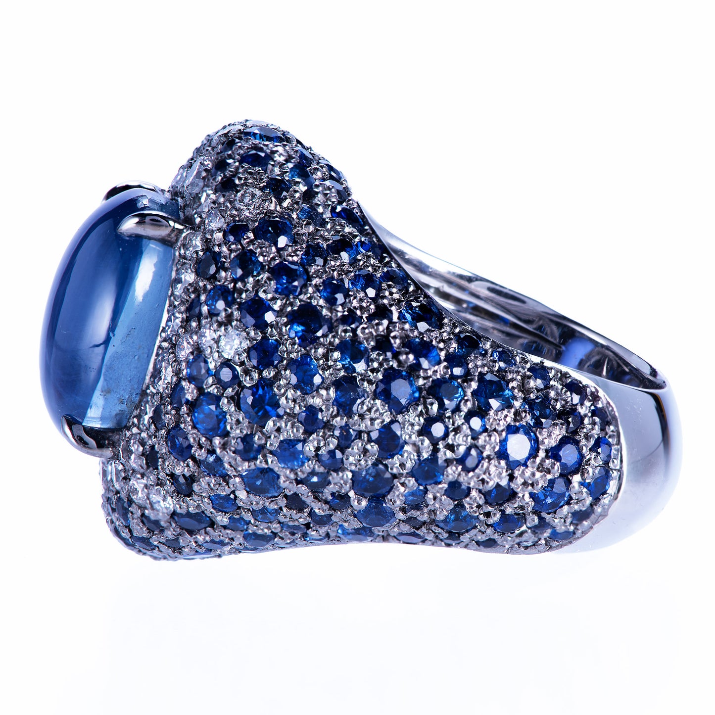 ライトニング プラチナ製スターサファイアダイヤモンドリング (SS: 12.35ct S: 7.13ct D:0.94ct Pt950)側面から