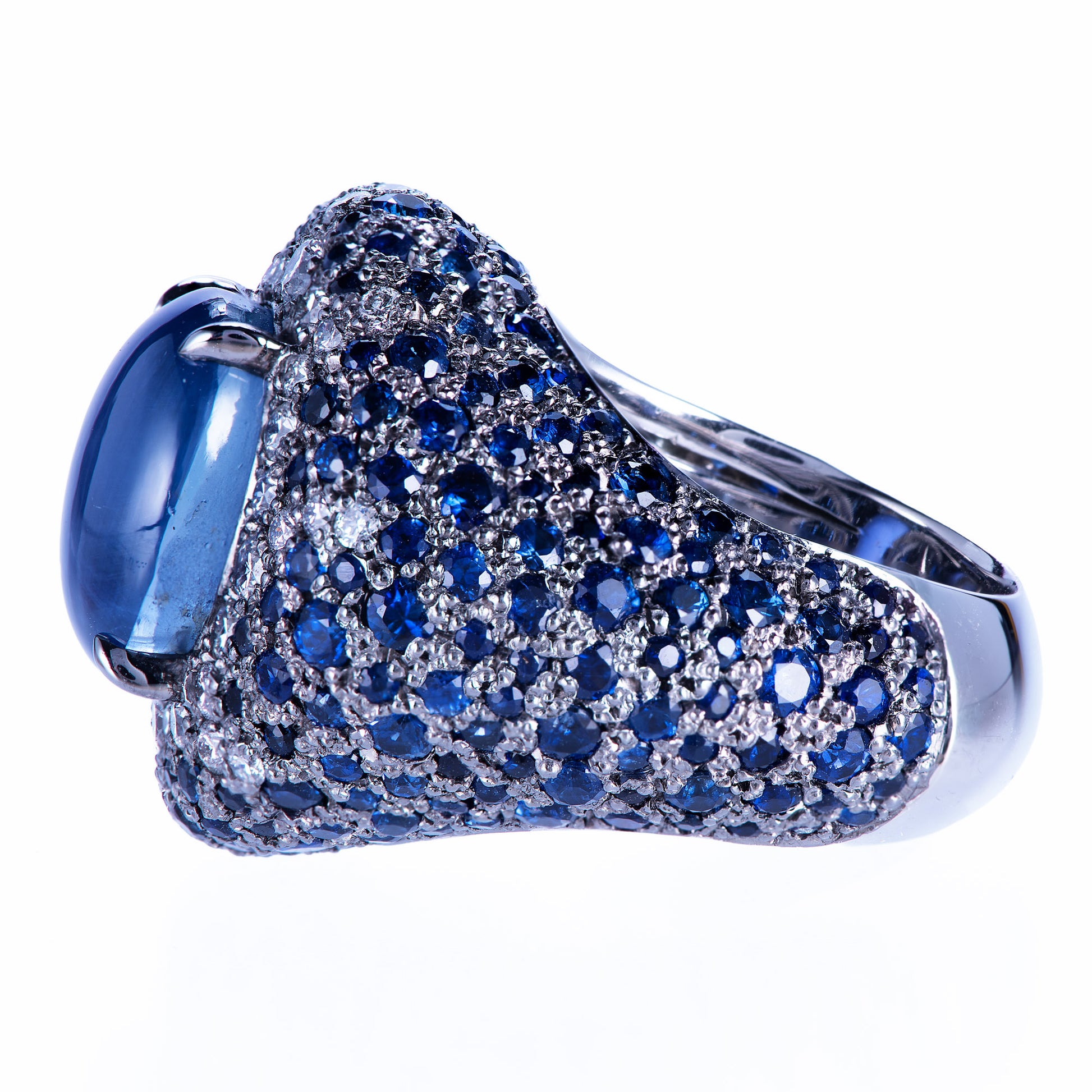 ライトニング プラチナ製スターサファイアダイヤモンドリング (SS: 12.35ct S: 7.13ct D:0.94ct Pt950)側面から