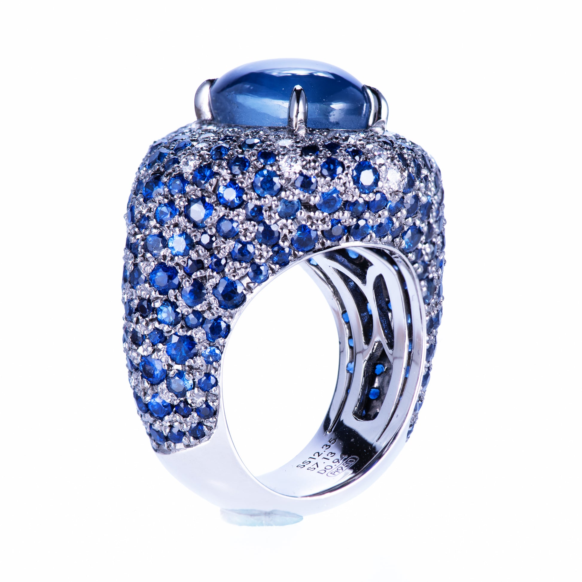 ライトニング プラチナ製スターサファイアダイヤモンドリング (SS: 12.35ct S: 7.13ct D:0.94ct Pt950)立面